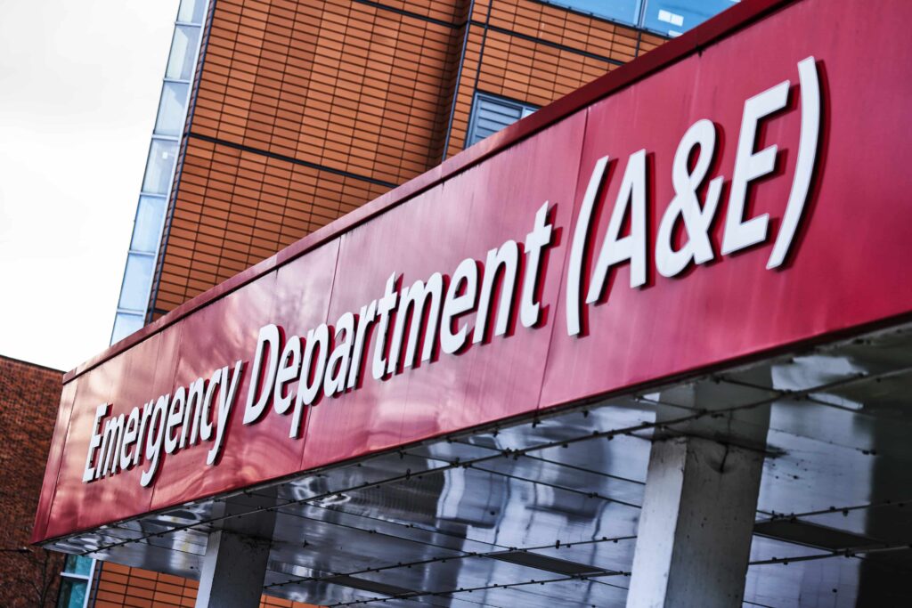 Typical A&E hospital building sign 