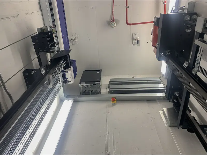 View of lift shaft with MRL motor