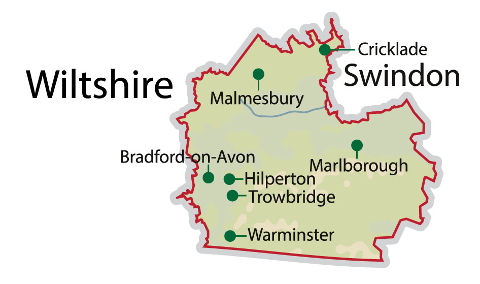 Central, north, east and west Wiltshire map